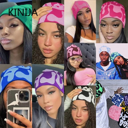Hip-Hop Knitted Hat Kpop Beanies Hat Street Pullover Hat for Men Women Winter Outdoor Riding Sports Hat Elastic Skullies Hat