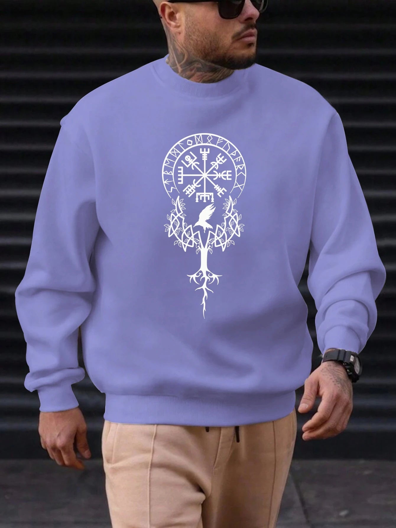 2025 New Sweatshirt For Men's Tree Bird Pattern Printing Cotton Round Neck Fashion Casual High Quality Daily Top Clothing