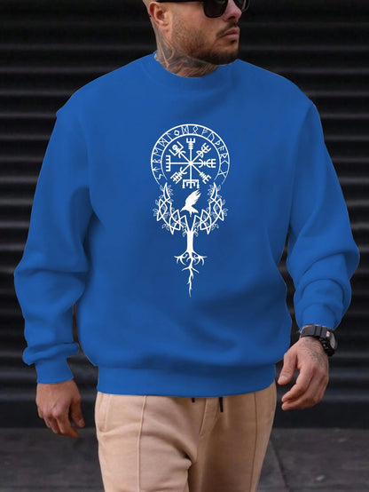 2025 New Sweatshirt For Men's Tree Bird Pattern Printing Cotton Round Neck Fashion Casual High Quality Daily Top Clothing