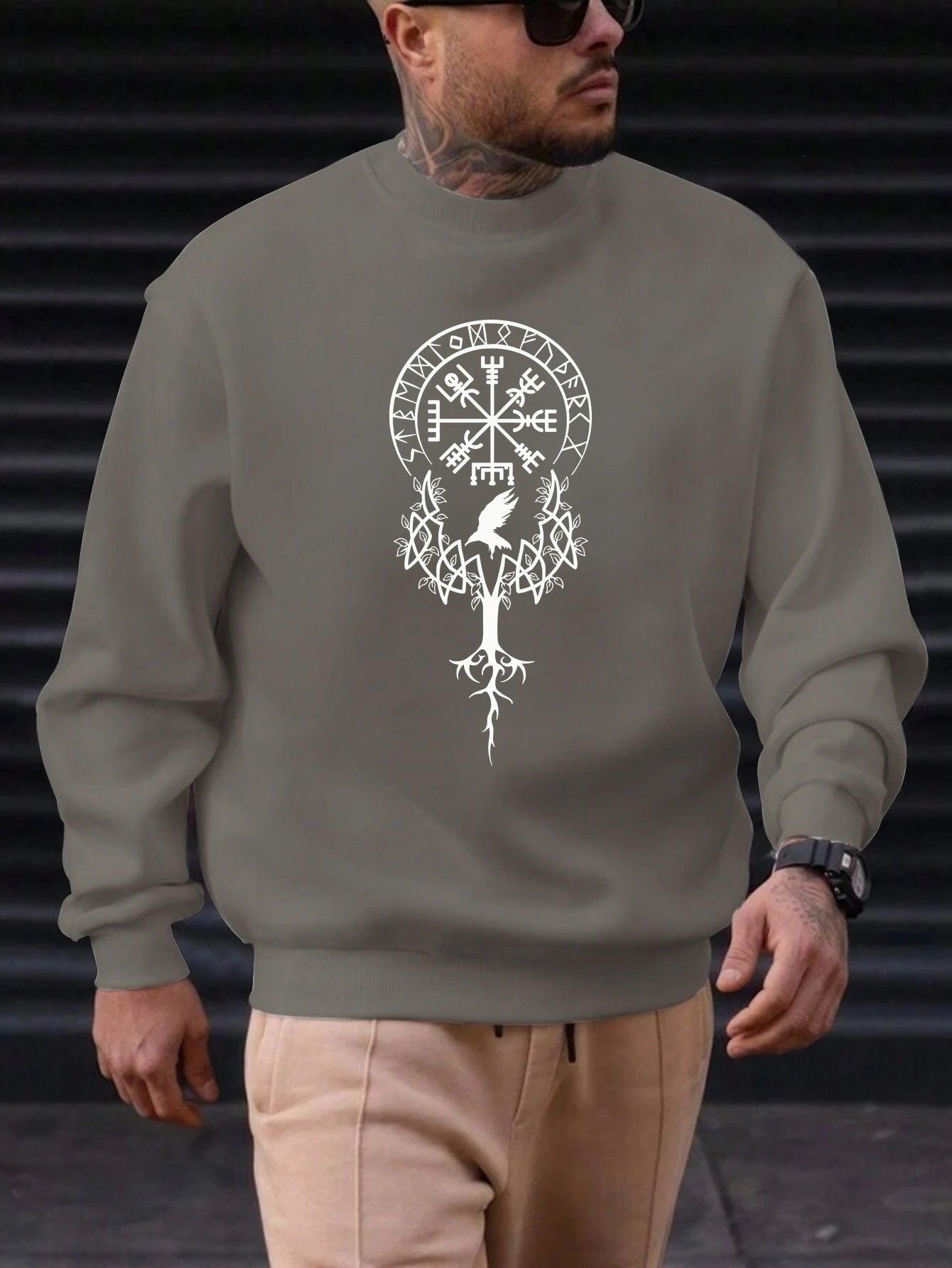 2025 New Sweatshirt For Men's Tree Bird Pattern Printing Cotton Round Neck Fashion Casual High Quality Daily Top Clothing