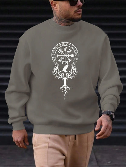 2025 New Sweatshirt For Men's Tree Bird Pattern Printing Cotton Round Neck Fashion Casual High Quality Daily Top Clothing