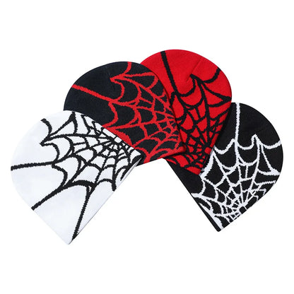 Spider Pattern Knitted Hat Beanies Hat Street Pullover Hat for Men Women Winter Outdoor Riding Sports Hat Elastic Skullies Hat