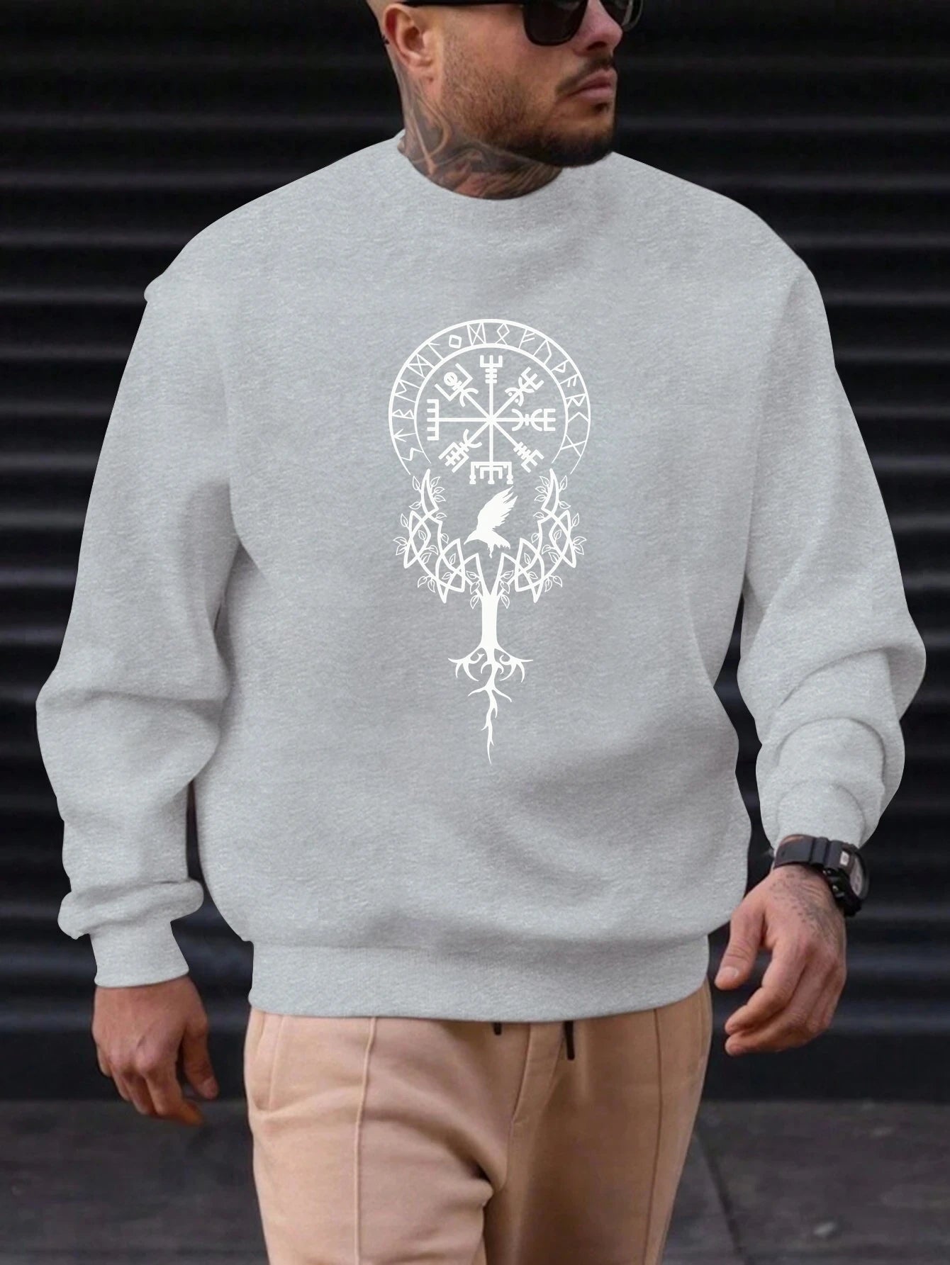 2025 New Sweatshirt For Men's Tree Bird Pattern Printing Cotton Round Neck Fashion Casual High Quality Daily Top Clothing