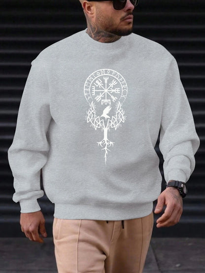 2025 New Sweatshirt For Men's Tree Bird Pattern Printing Cotton Round Neck Fashion Casual High Quality Daily Top Clothing