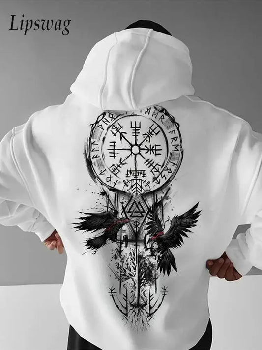 Oversize Hoodies Men Streetwear Autumn Vintage Gothic Printed Hooded Sweatshirts For Mens Hip Hop Long Sleeve Loose Hoodie Tops
