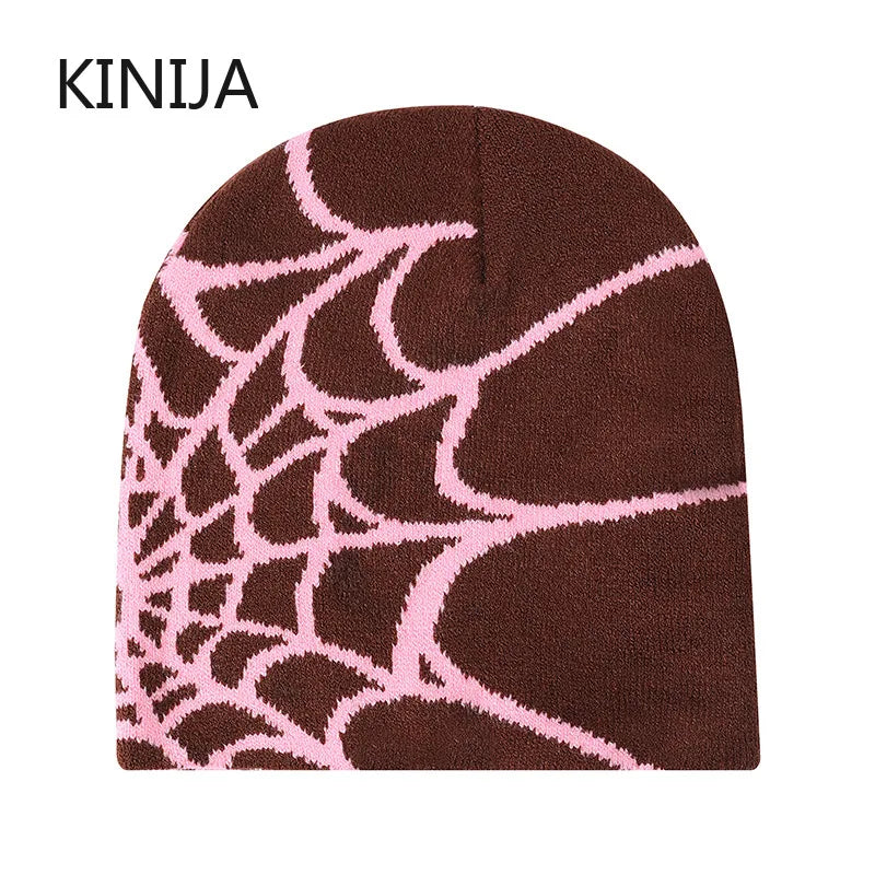 Spider Pattern Knitted Hat Beanies Hat Street Pullover Hat for Men Women Winter Outdoor Riding Sports Hat Elastic Skullies Hat