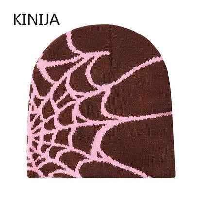Spider Pattern Knitted Hat Beanies Hat Street Pullover Hat for Men Women Winter Outdoor Riding Sports Hat Elastic Skullies Hat
