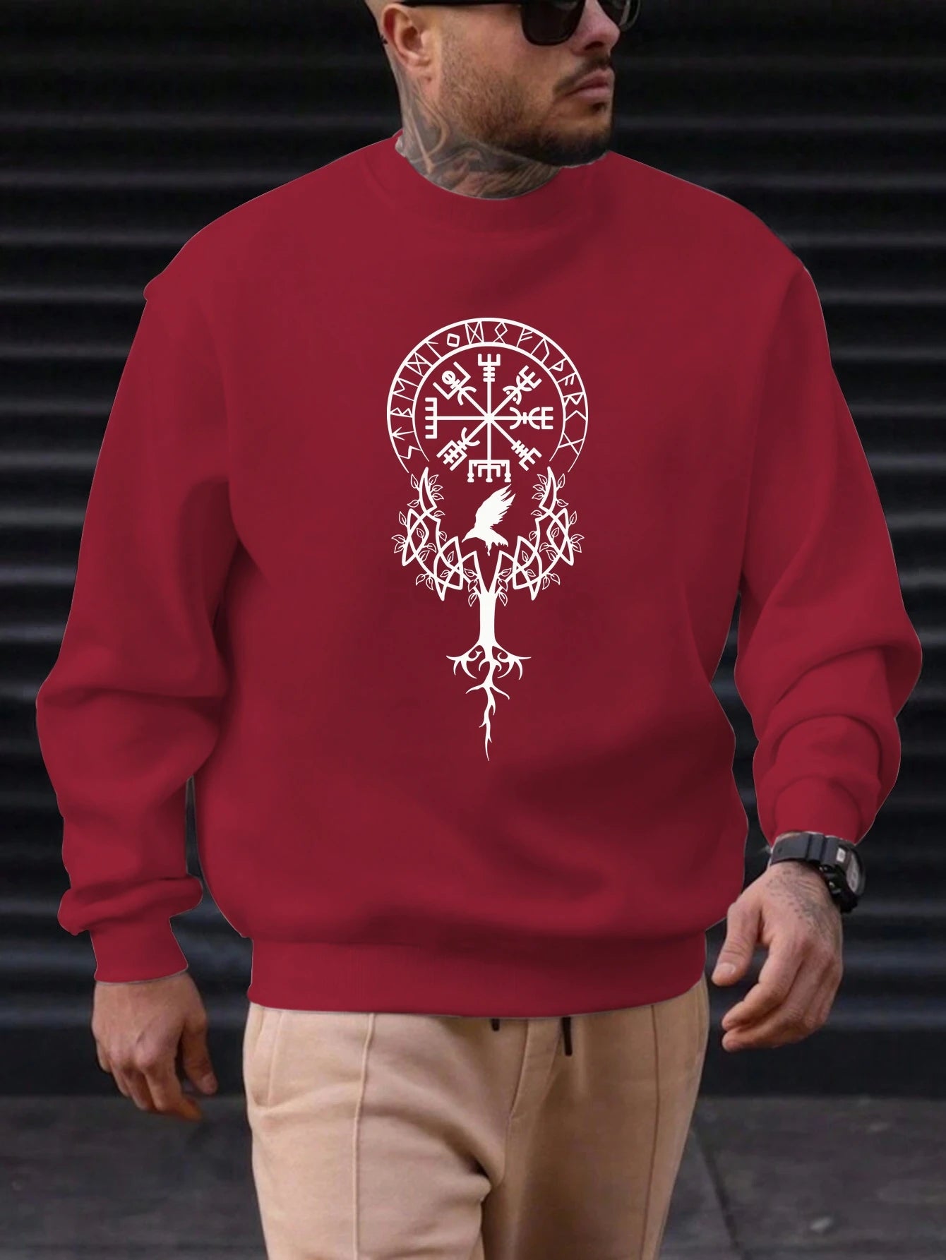 2025 New Sweatshirt For Men's Tree Bird Pattern Printing Cotton Round Neck Fashion Casual High Quality Daily Top Clothing