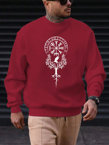 2025 New Sweatshirt For Men's Tree Bird Pattern Printing Cotton Round Neck Fashion Casual High Quality Daily Top Clothing