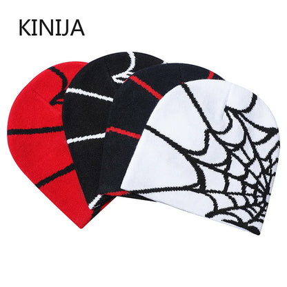 Spider Pattern Knitted Hat Beanies Hat Street Pullover Hat for Men Women Winter Outdoor Riding Sports Hat Elastic Skullies Hat