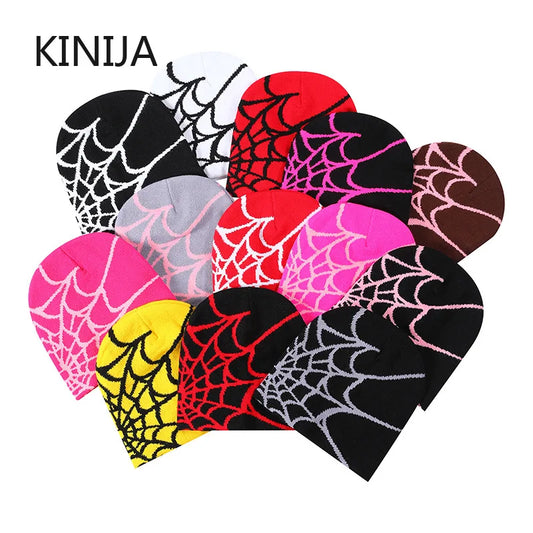 Spider Pattern Knitted Hat Beanies Hat Street Pullover Hat for Men Women Winter Outdoor Riding Sports Hat Elastic Skullies Hat
