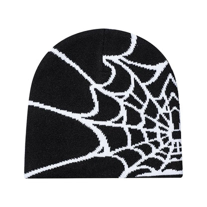 Spider Pattern Knitted Hat Beanies Hat Street Pullover Hat for Men Women Winter Outdoor Riding Sports Hat Elastic Skullies Hat
