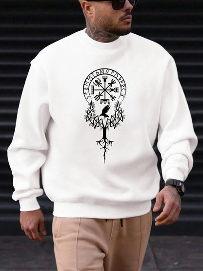 2025 New Sweatshirt For Men's Tree Bird Pattern Printing Cotton Round Neck Fashion Casual High Quality Daily Top Clothing