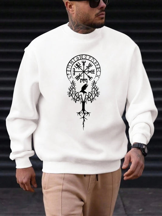 2025 New Sweatshirt For Men's Tree Bird Pattern Printing Cotton Round Neck Fashion Casual High Quality Daily Top Clothing