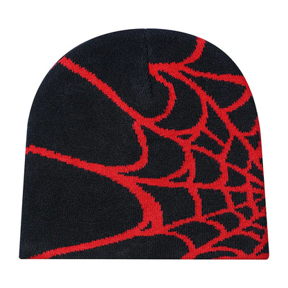 Spider Pattern Knitted Hat Beanies Hat Street Pullover Hat for Men Women Winter Outdoor Riding Sports Hat Elastic Skullies Hat