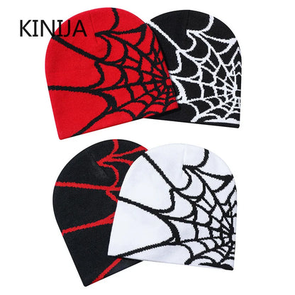 Spider Pattern Knitted Hat Beanies Hat Street Pullover Hat for Men Women Winter Outdoor Riding Sports Hat Elastic Skullies Hat