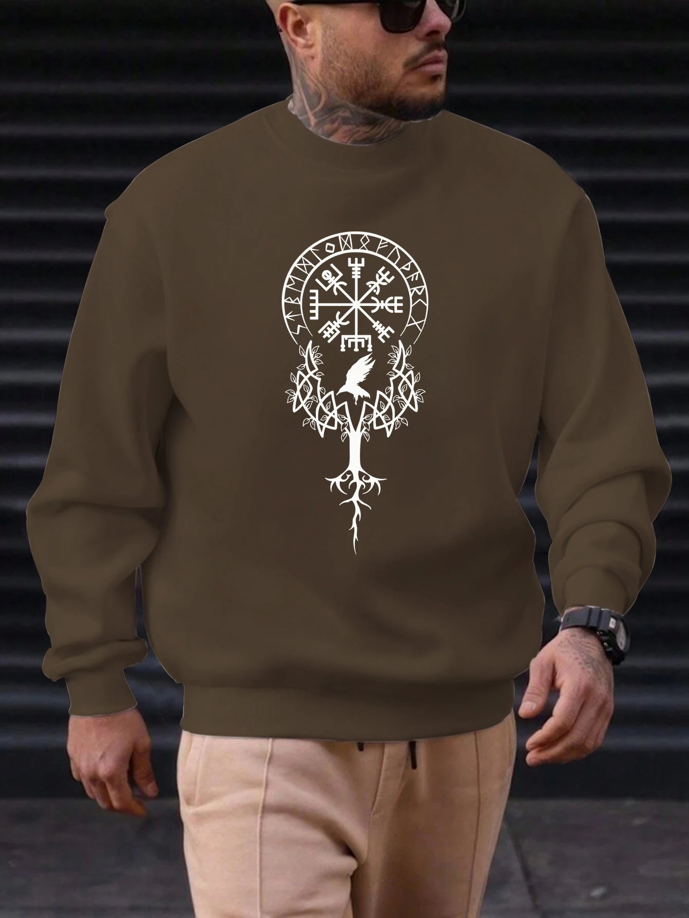 2025 New Sweatshirt For Men's Tree Bird Pattern Printing Cotton Round Neck Fashion Casual High Quality Daily Top Clothing