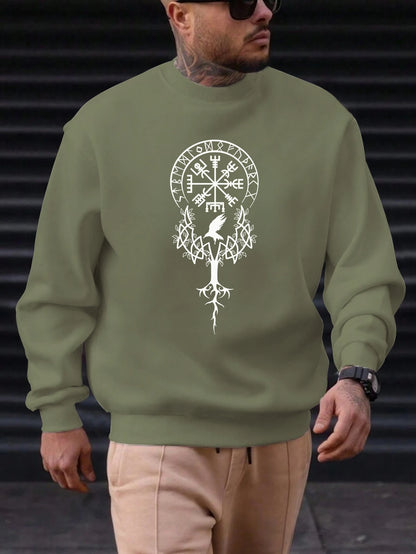 2025 New Sweatshirt For Men's Tree Bird Pattern Printing Cotton Round Neck Fashion Casual High Quality Daily Top Clothing