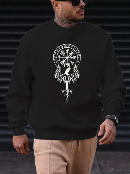 2025 New Sweatshirt For Men's Tree Bird Pattern Printing Cotton Round Neck Fashion Casual High Quality Daily Top Clothing