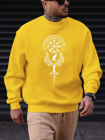 2025 New Sweatshirt For Men's Tree Bird Pattern Printing Cotton Round Neck Fashion Casual High Quality Daily Top Clothing