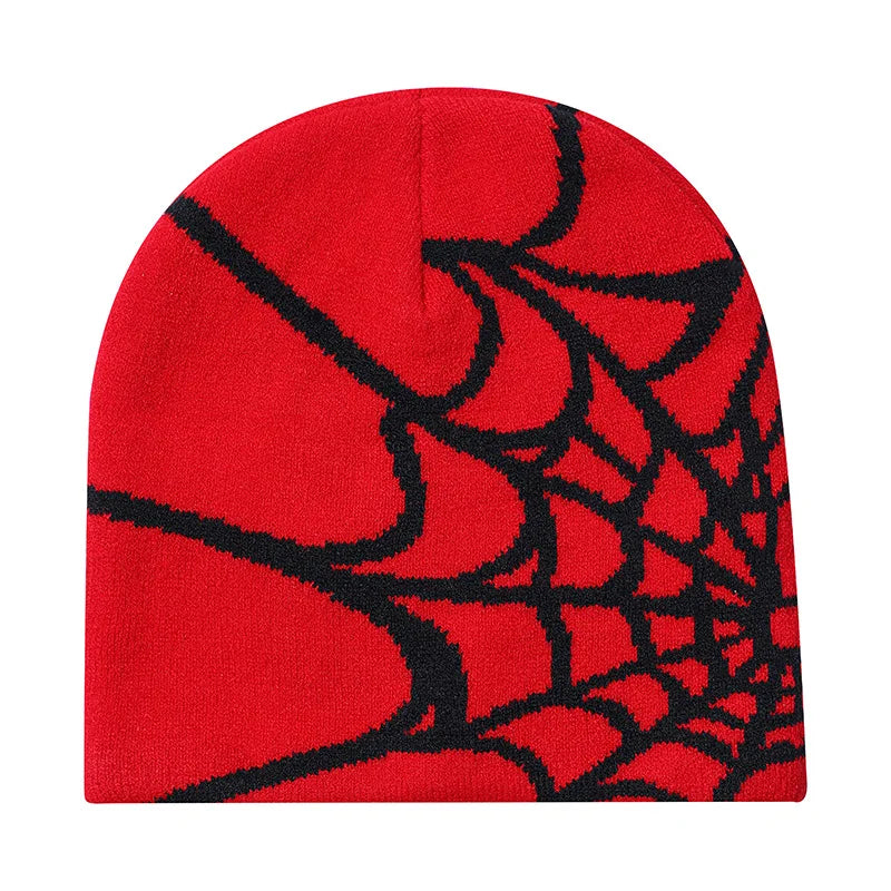 Spider Pattern Knitted Hat Beanies Hat Street Pullover Hat for Men Women Winter Outdoor Riding Sports Hat Elastic Skullies Hat
