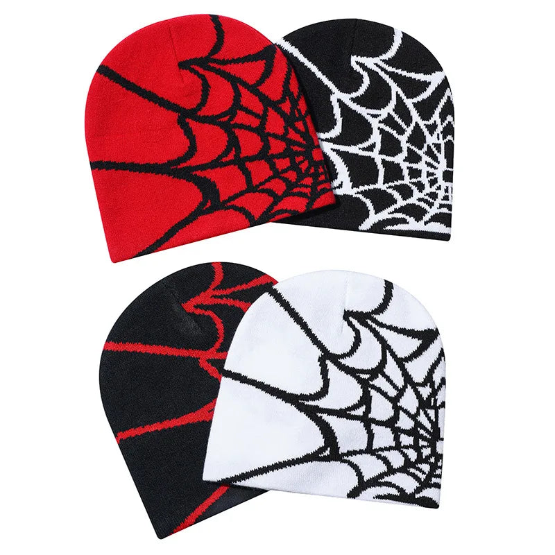 Spider Pattern Knitted Hat Beanies Hat Street Pullover Hat for Men Women Winter Outdoor Riding Sports Hat Elastic Skullies Hat