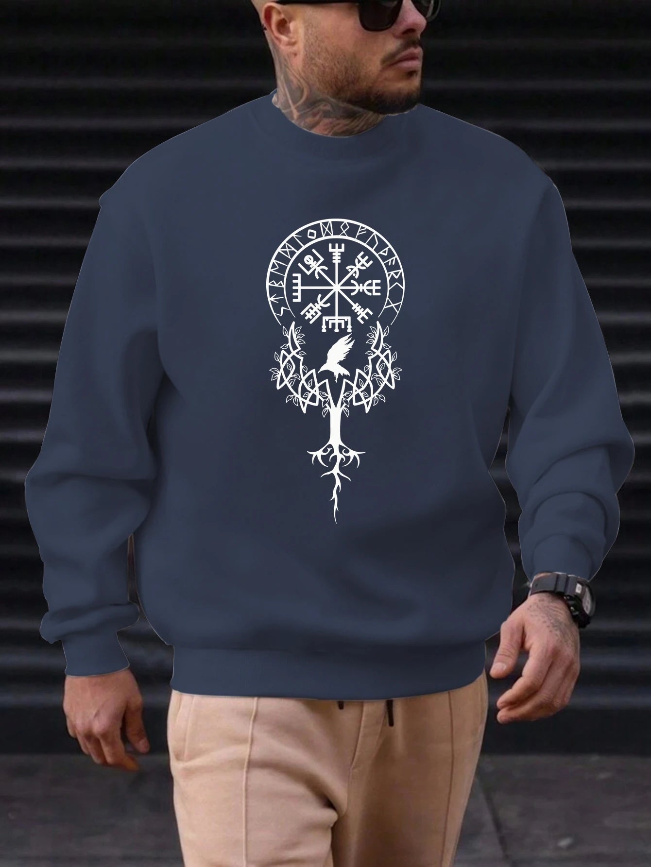 2025 New Sweatshirt For Men's Tree Bird Pattern Printing Cotton Round Neck Fashion Casual High Quality Daily Top Clothing