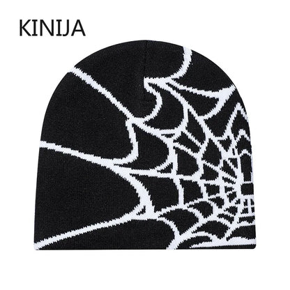 Spider Pattern Knitted Hat Beanies Hat Street Pullover Hat for Men Women Winter Outdoor Riding Sports Hat Elastic Skullies Hat
