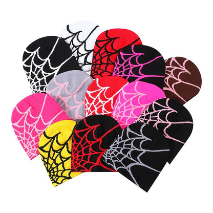 Spider Pattern Knitted Hat Beanies Hat Street Pullover Hat for Men Women Winter Outdoor Riding Sports Hat Elastic Skullies Hat